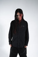 Leather logo patched shirt